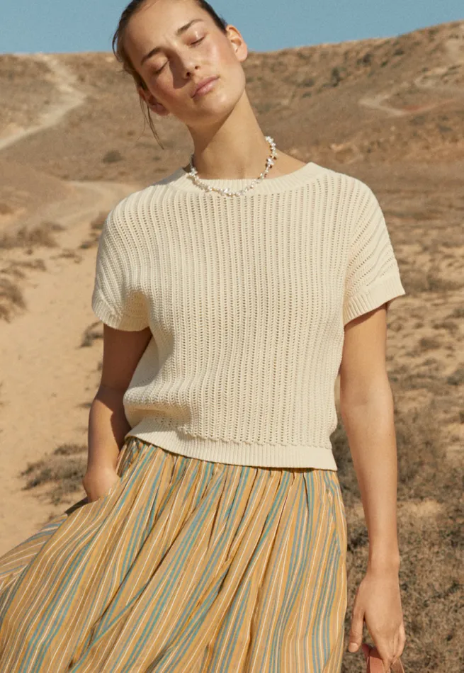 Poetry Fashion Sweaters Women Crochetstitch Sweater Ecru