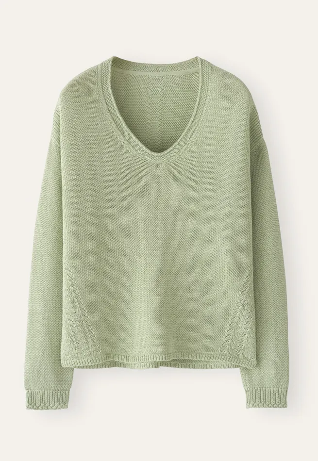 Poetry Fashion Sweaters Women Curved Vneck Sweater Pale Leaf