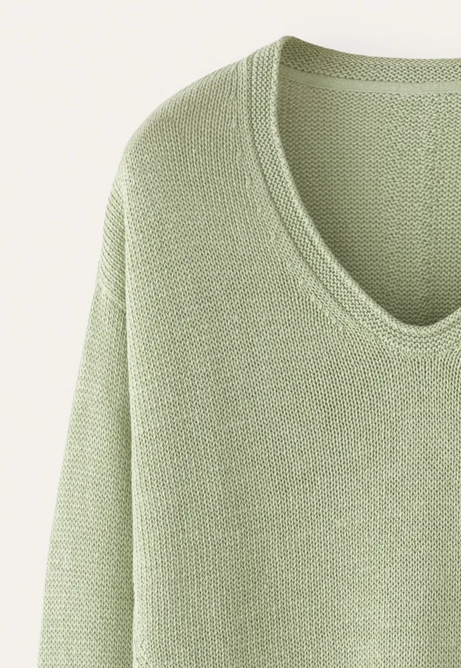 Poetry Fashion Sweaters Women Curved Vneck Sweater Pale Leaf