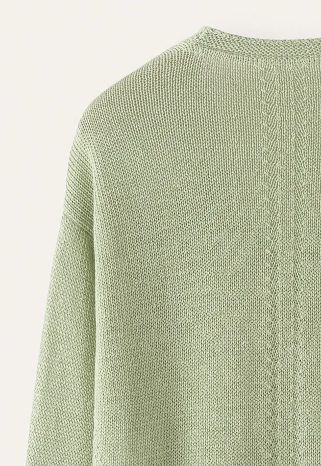Poetry Fashion Sweaters Women Curved Vneck Sweater Pale Leaf
