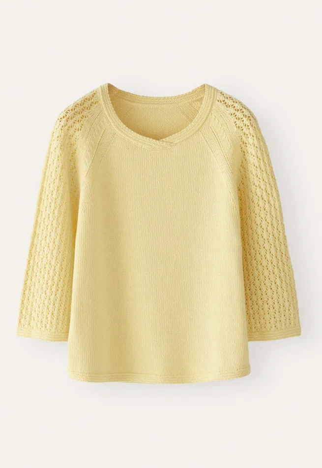 Poetry Fashion Sweaters Women Lacestitchsleeve Sweater Pale Yellow