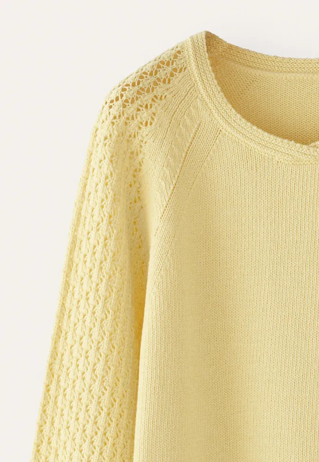 Poetry Fashion Sweaters Women Lacestitchsleeve Sweater Pale Yellow