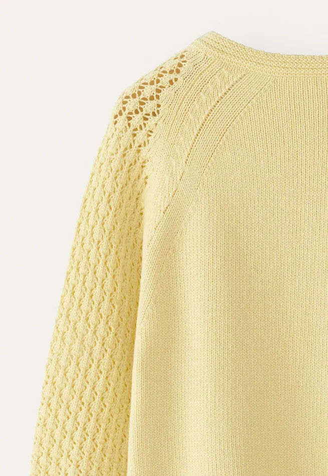 Poetry Fashion Sweaters Women Lacestitchsleeve Sweater Pale Yellow