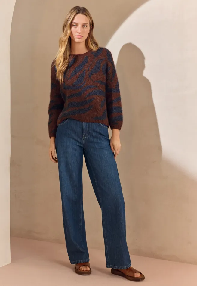 Poetry Fashion Sweaters Women Patterned Sweater Navy Brown