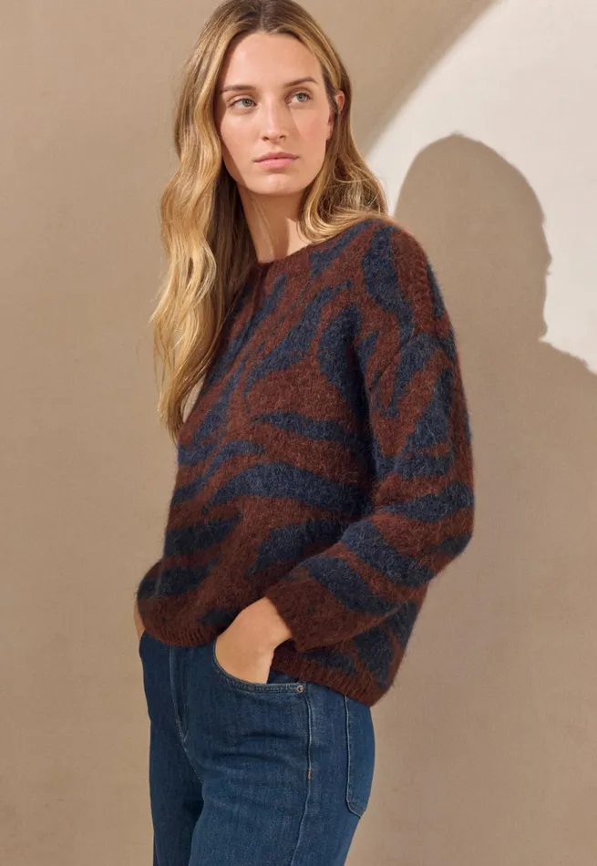 Poetry Fashion Sweaters Women Patterned Sweater Navy Brown