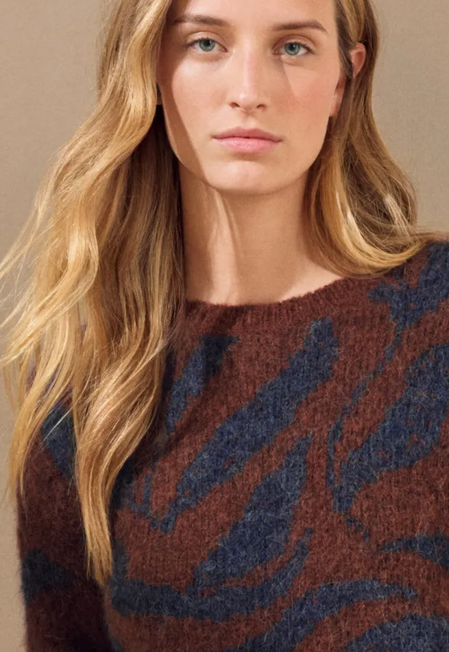 Poetry Fashion Sweaters Women Patterned Sweater Navy Brown