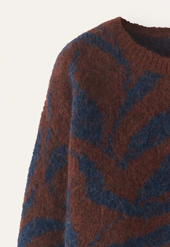 Poetry Fashion Sweaters Women Patterned Sweater Navy Brown