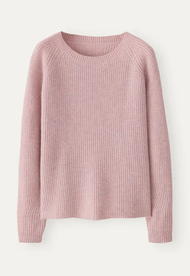 Poetry Fashion Sweaters Women Ribbed Crewneck Sweater Chalk Pink