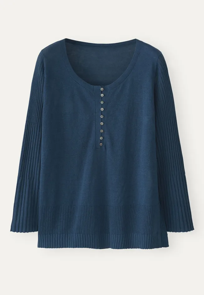 Poetry Fashion Sweaters Women Ribbedsleeve Sweater Indigo