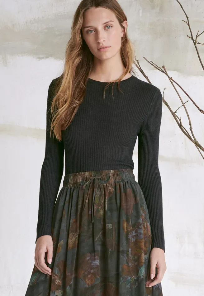 Poetry Fashion Sweaters Women Ribbed Sweater Black Marl