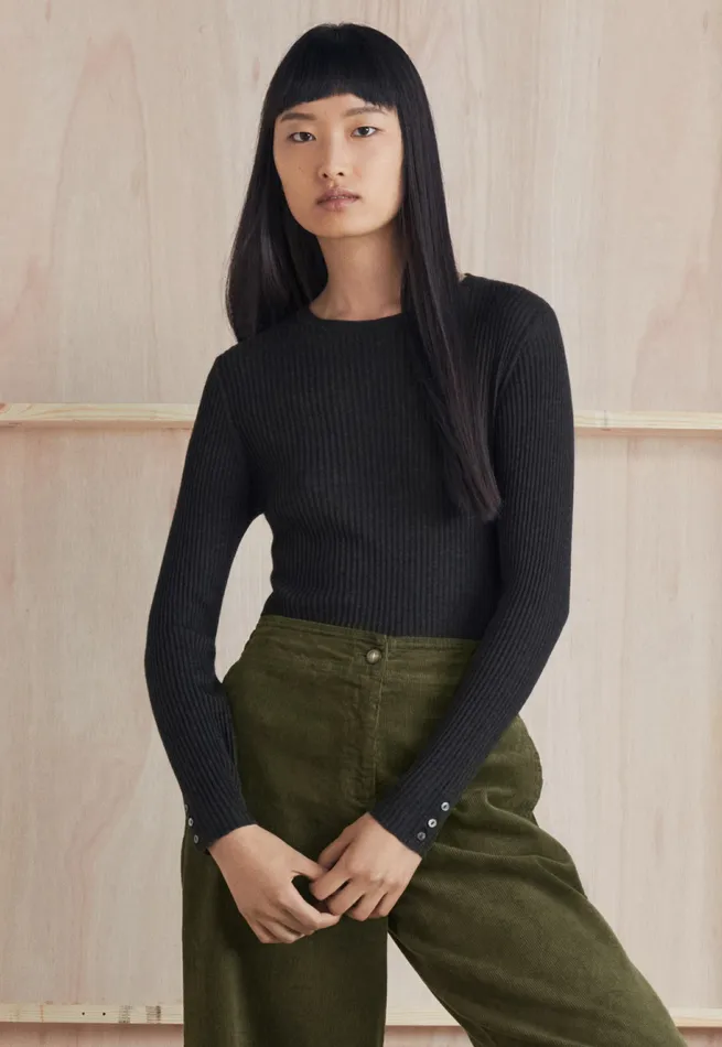 Poetry Fashion Sweaters Women Ribbed Sweater Black Marl