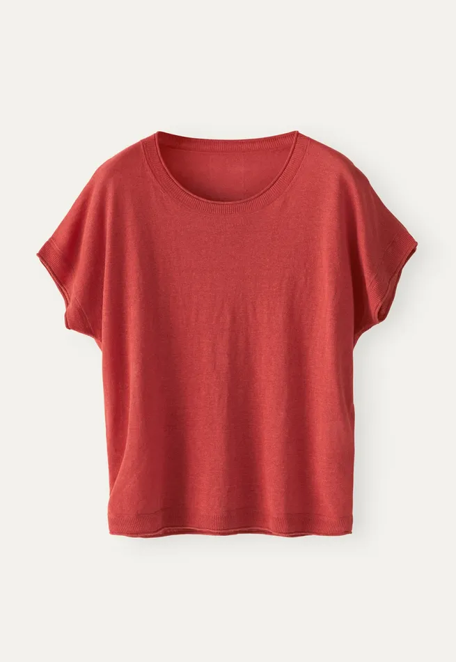 Poetry Fashion Sweaters Women Shortsleeve Knit Coral Red