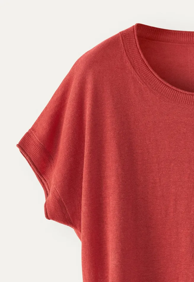 Poetry Fashion Sweaters Women Shortsleeve Knit Coral Red