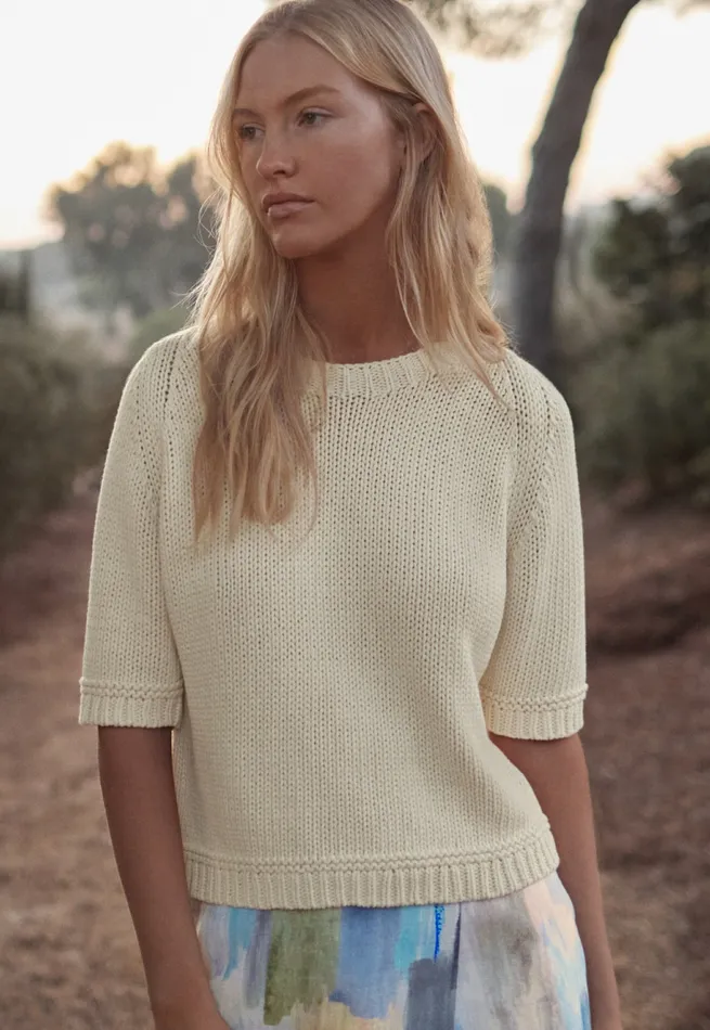 Poetry Fashion Sweaters Women Shortsleeve Sweater Cream