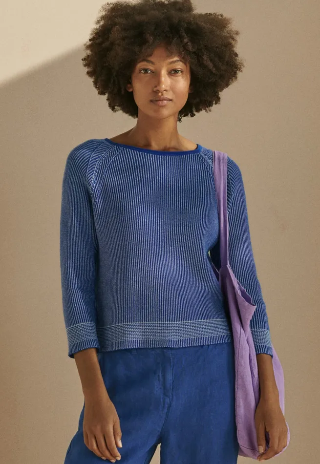 Poetry Fashion Sweaters Women Twotoned Rib Sweater Cobalt
