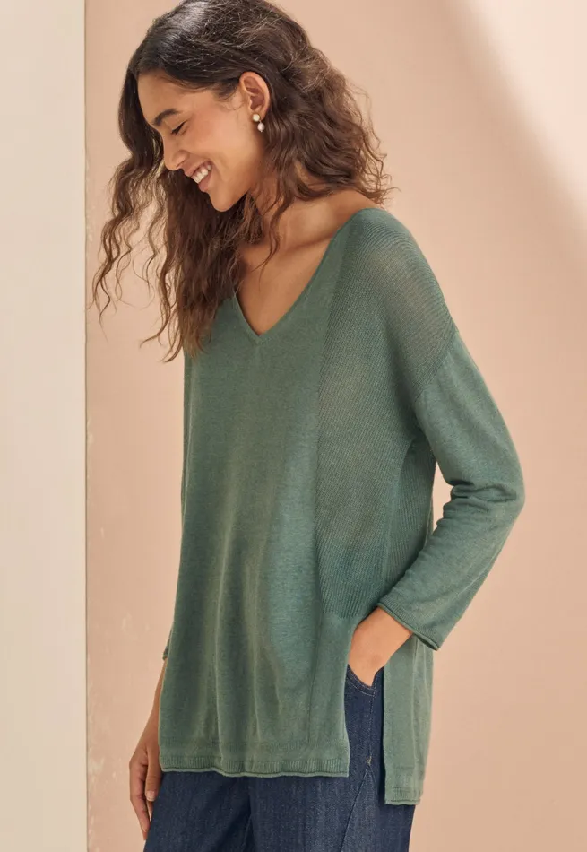 Poetry Fashion Sweaters Women Vneck Sweater Bay Green