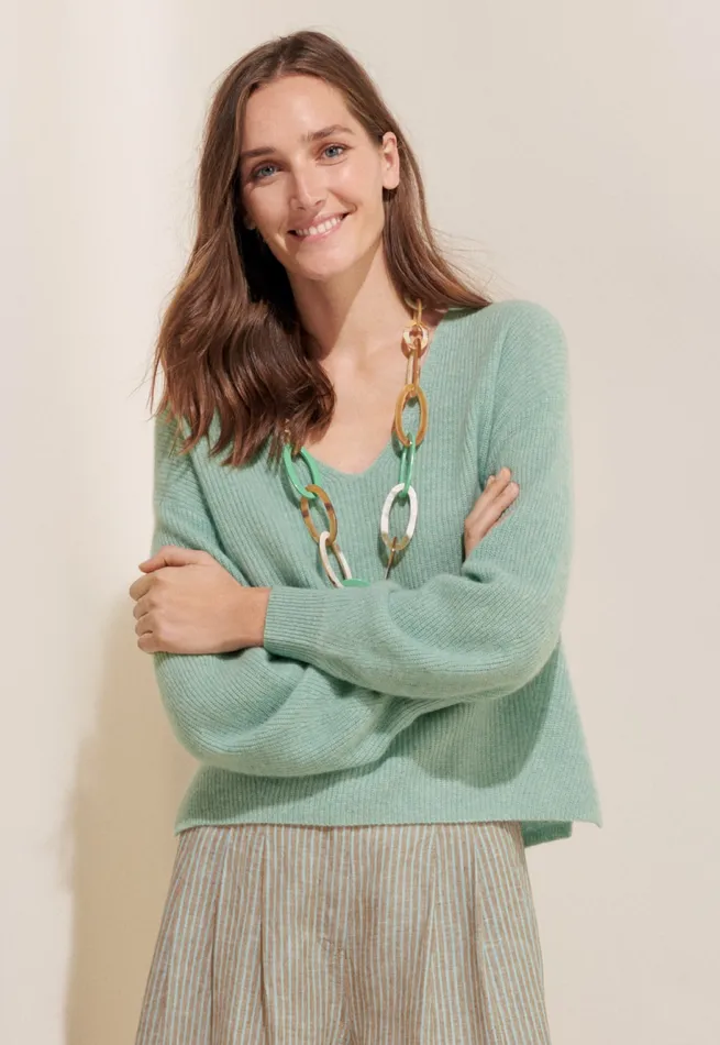 Poetry Fashion Sweaters Women Vneck Sweater Soft Jade