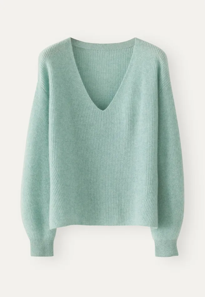Poetry Fashion Sweaters Women Vneck Sweater Soft Jade