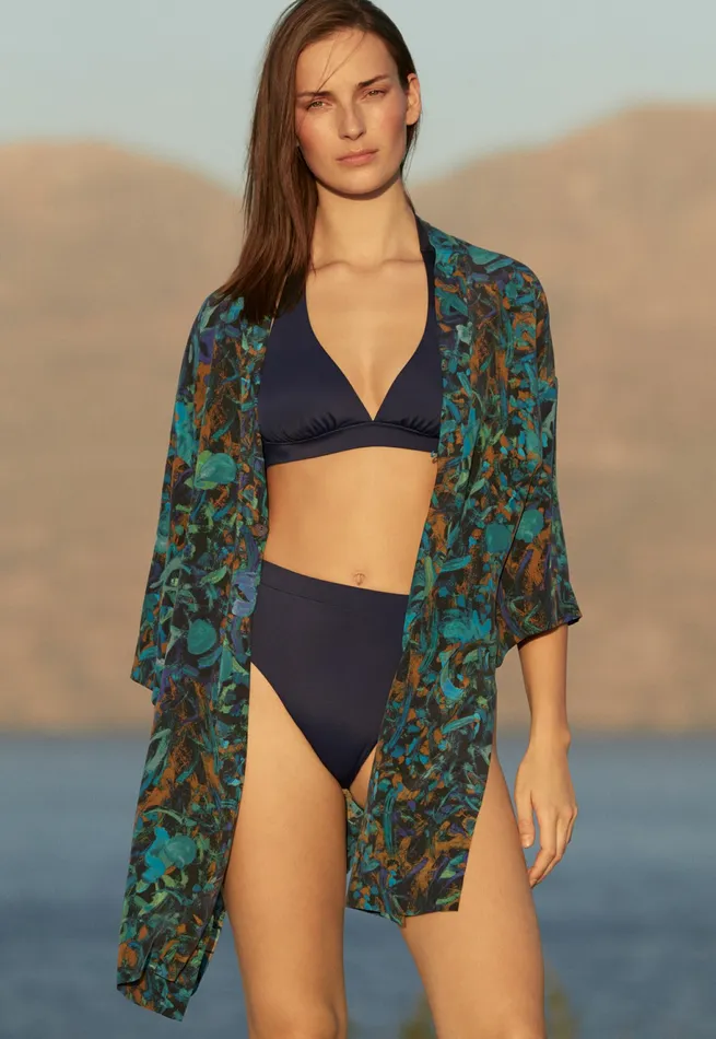 Poetry Fashion Swimwear Women Printed Kimono Peacock Blue