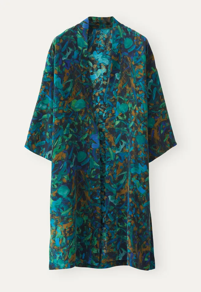 Poetry Fashion Swimwear Women Printed Kimono Peacock Blue