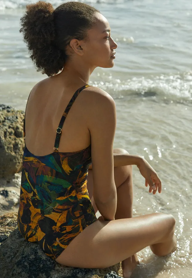 Poetry Fashion Swimwear Women Printed Squareneck Swimsuit Gold Forest