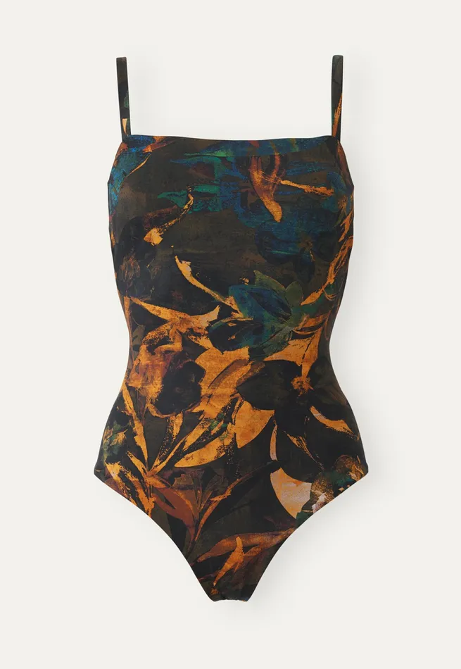 Poetry Fashion Swimwear Women Printed Squareneck Swimsuit Gold Forest