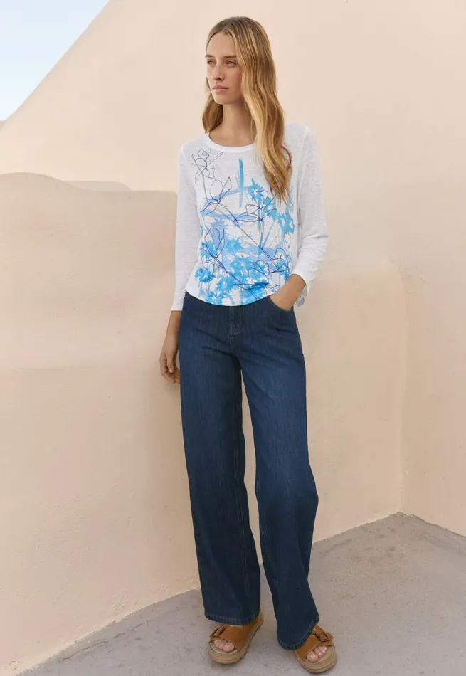 Poetry Fashion TShirt and Tops Women Printed Jersey Top Ocean White