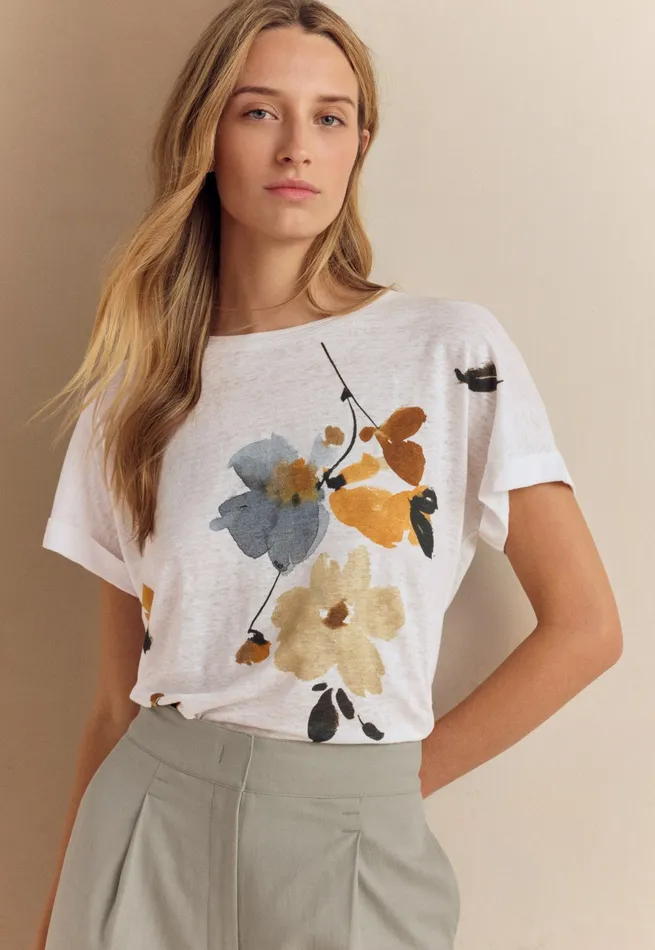 Poetry Fashion TShirt and Tops Women Printed Jersey Top Tobacco White
