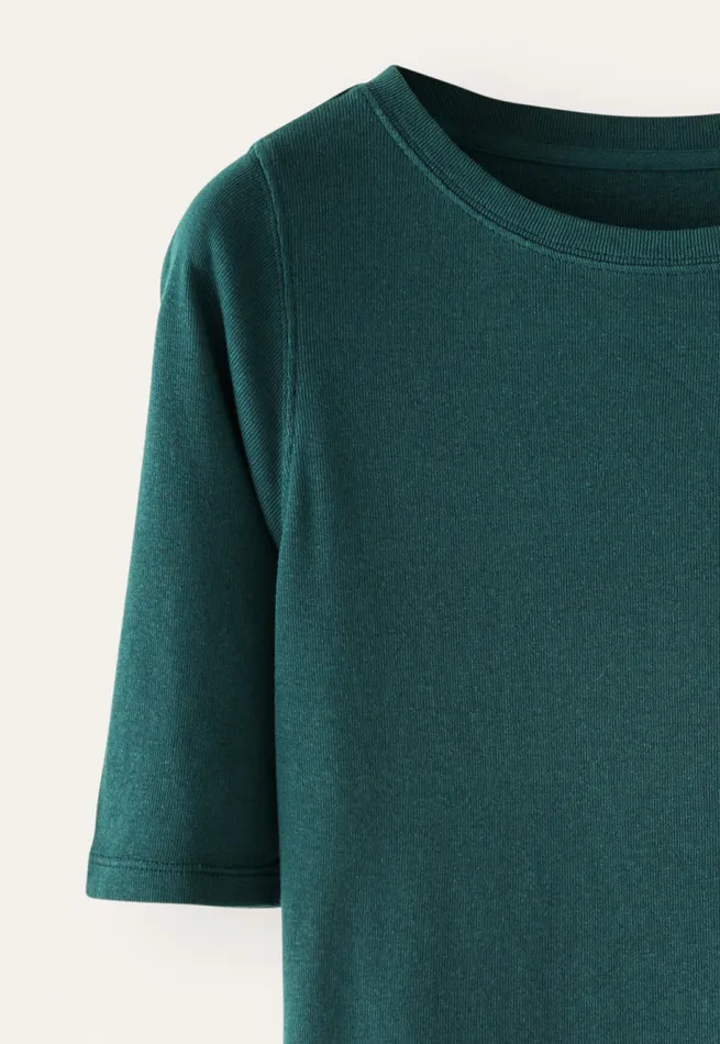 Poetry Fashion TShirt and Tops Women Ribbed Jersey Top Petrol Green
