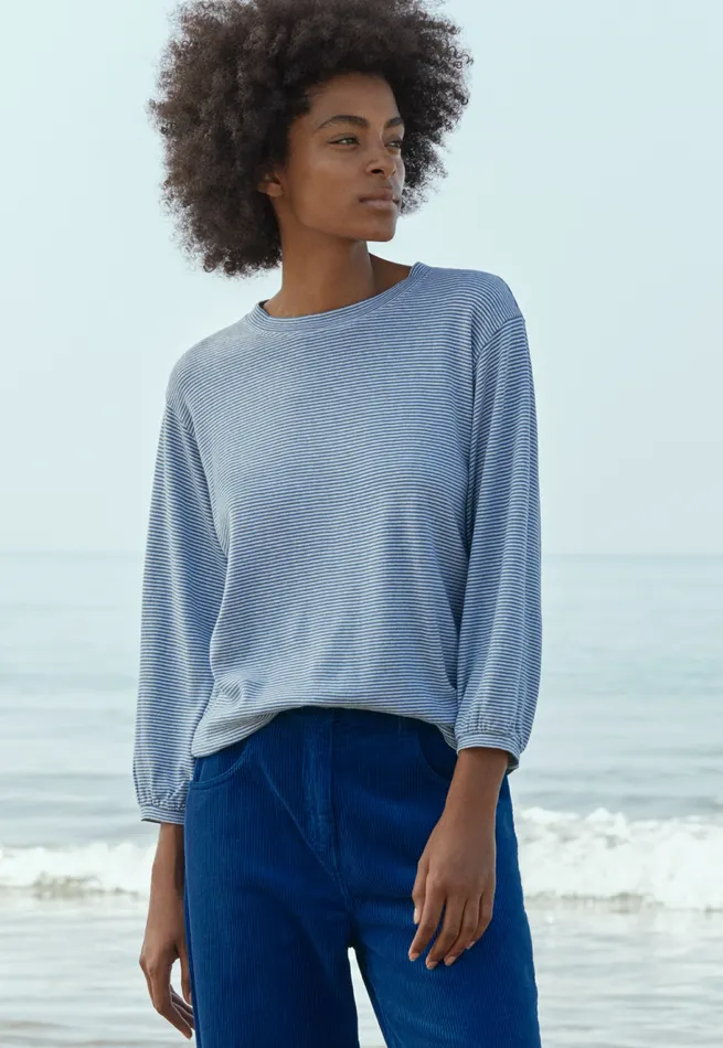Poetry Fashion TShirt and Tops Women Striped Jersey Top Soft Indigo