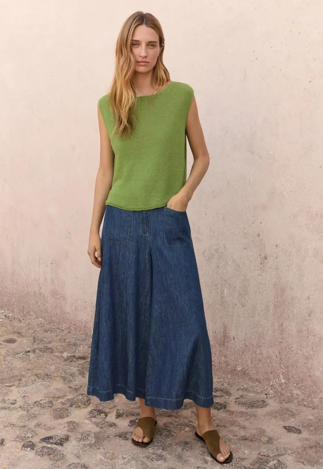 Poetry Fashion Trousers and Shorts Women Indigodyed Culottes Dark Denim