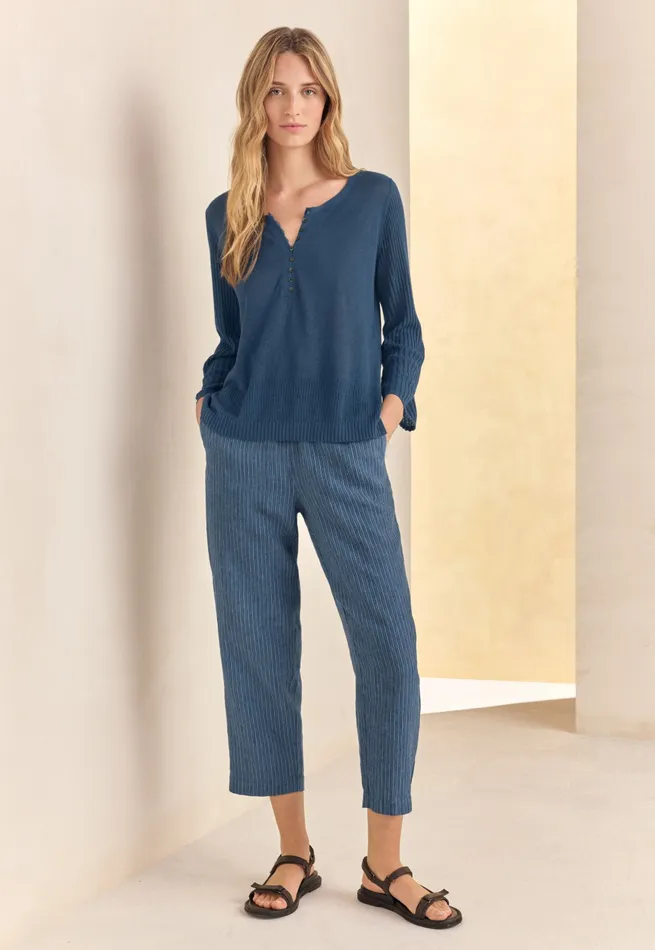 Poetry Fashion Trousers and Shorts Women Striped Pullon Trousers Petrol Blue