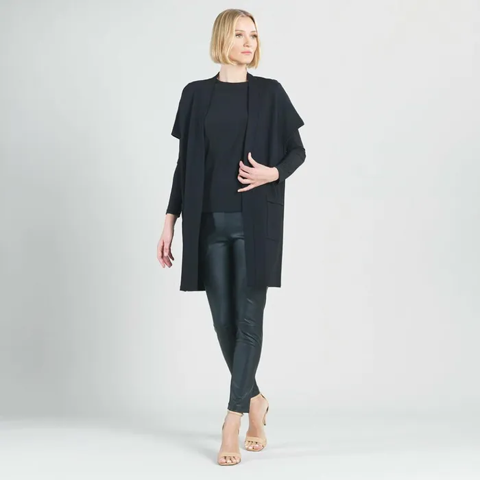 Ponte Knit 8211 Cap Sleeve Pocket Vest 8211 Black Women Clara Sunwoo Jackets Cardigans