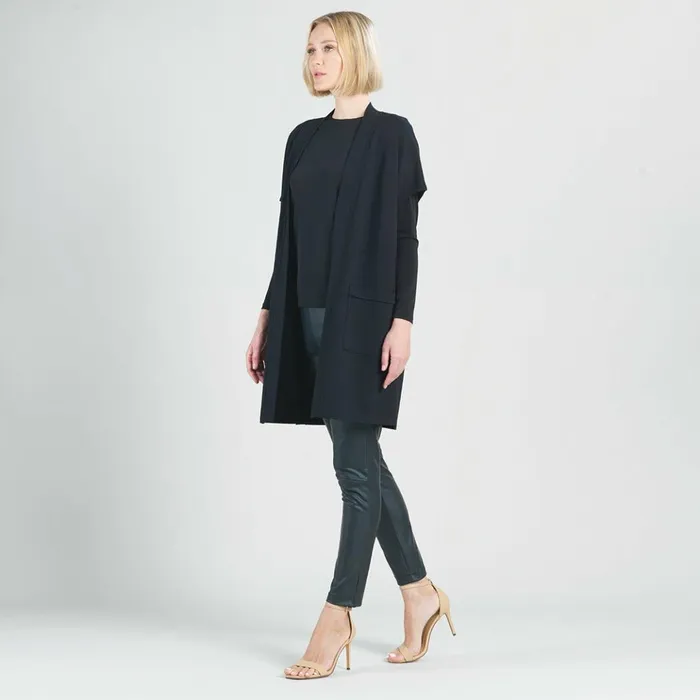 Ponte Knit 8211 Cap Sleeve Pocket Vest 8211 Black Women Clara Sunwoo Jackets Cardigans