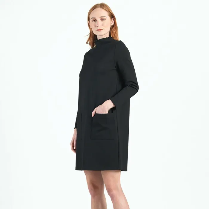 Ponte Knit 8211 Funnel Neck Tunic Sweater Dress 8211 Black 8211 Final Sale Women Clara Sunwoo Dresses Jumpsuits