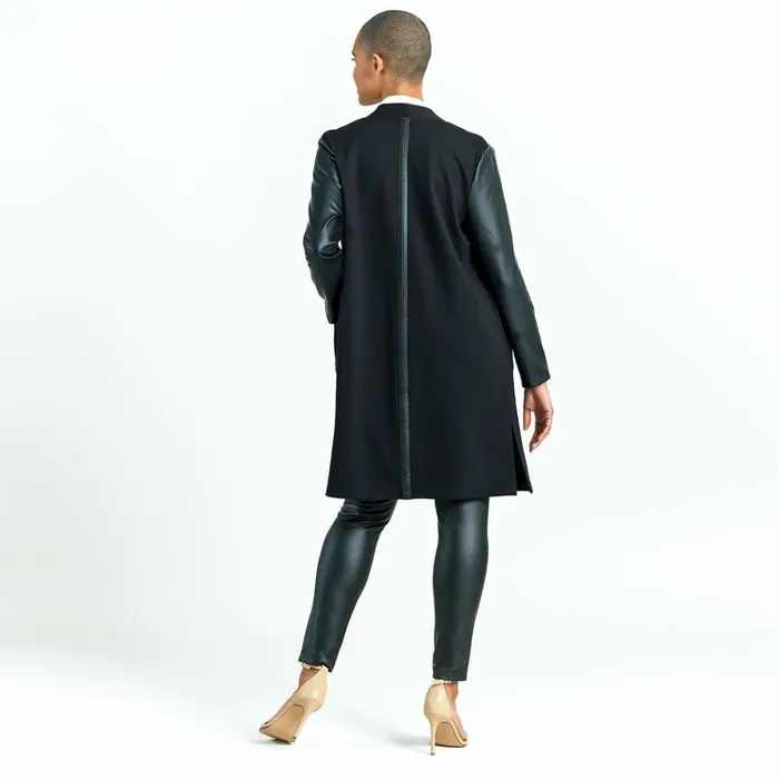 Ponte Knit 8211 Liquid Leather Sleeve Pocket Cardigan Women Clara Sunwoo Jackets Cardigans