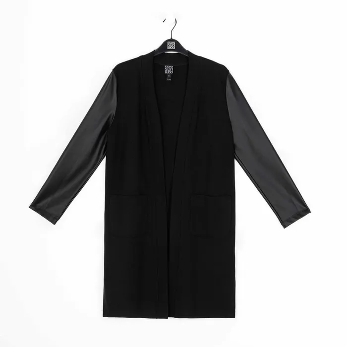 Ponte Knit 8211 Liquid Leather Sleeve Pocket Cardigan Women Clara Sunwoo Jackets Cardigans