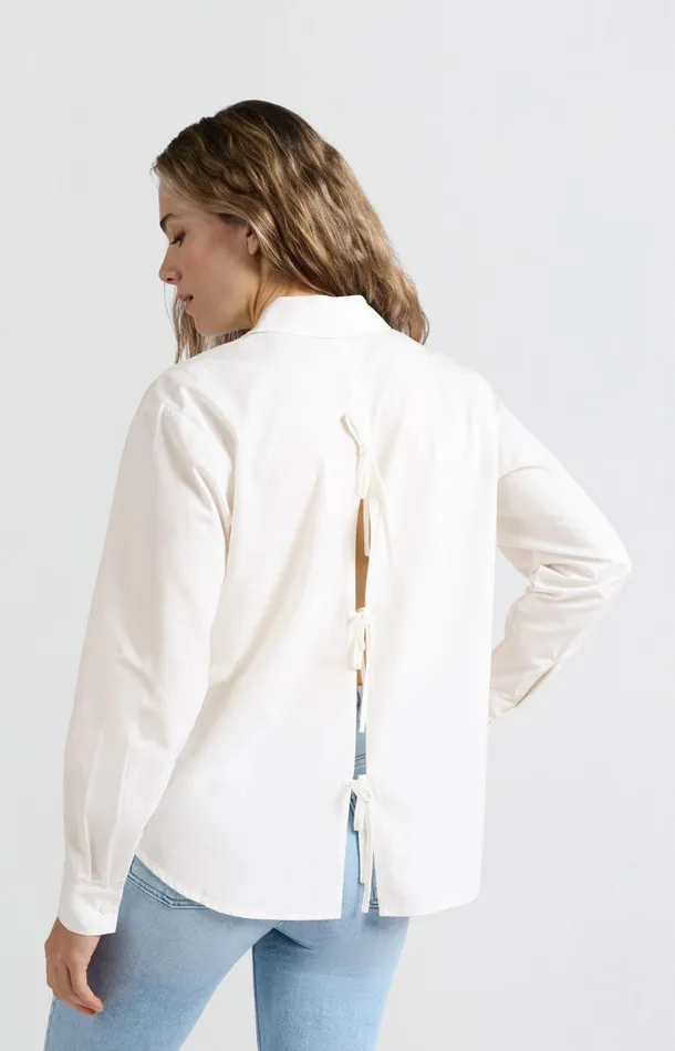 Poplin Blouse With Bow Details On The Back Blanc De Blanc White Women YAYA Blouses Poplin Blouse With Bow Details On The Back Blanc De Blanc White Women YAYA Blouses