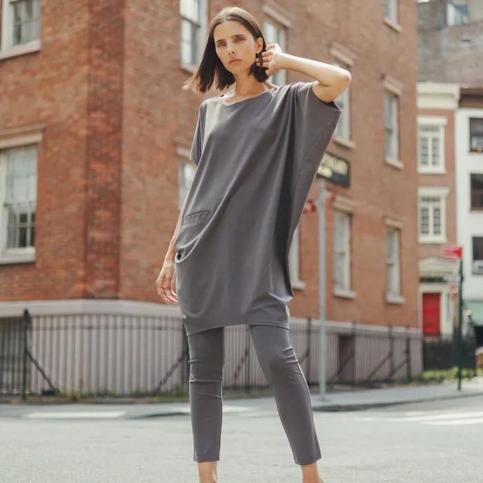 RayonPonte Knit 8211 Architectural Tunic Pocket Dress 8211 Mocha Women Clara Sunwoo Dresses Jumpsuits
