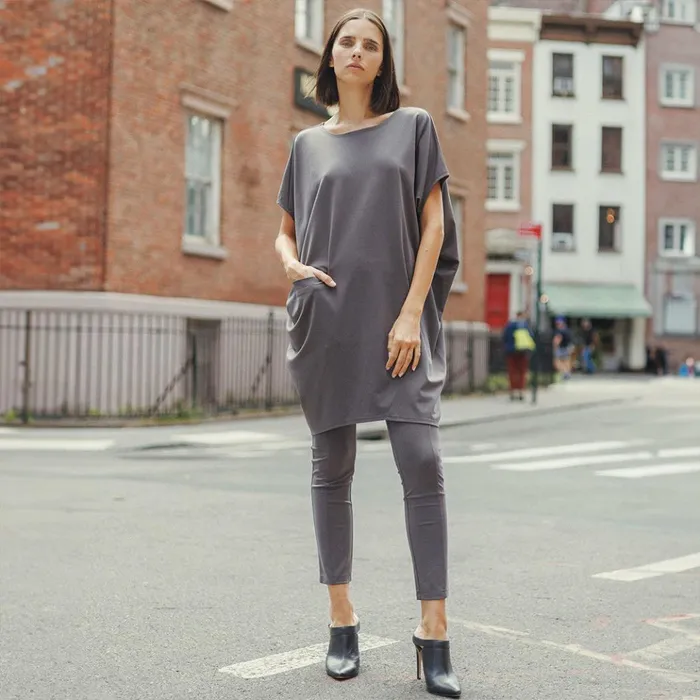RayonPonte Knit 8211 Architectural Tunic Pocket Dress 8211 Mocha Women Clara Sunwoo Dresses Jumpsuits