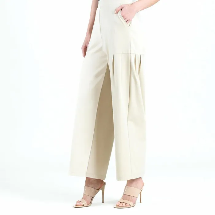 RayonPonte Knit 8211 Pleated Wide Leg Pocket Pant 8211 Khaki Women Clara Sunwoo Pants Skirts
