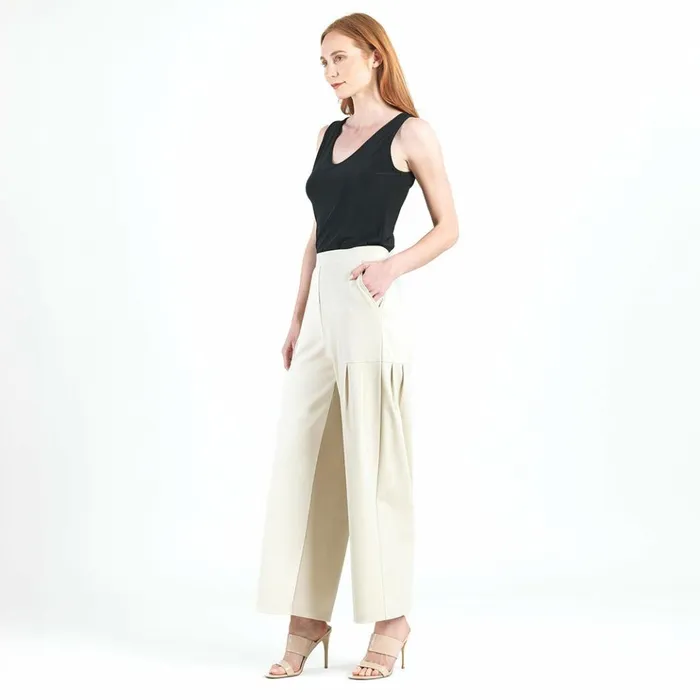 RayonPonte Knit 8211 Pleated Wide Leg Pocket Pant 8211 Khaki Women Clara Sunwoo Pants Skirts