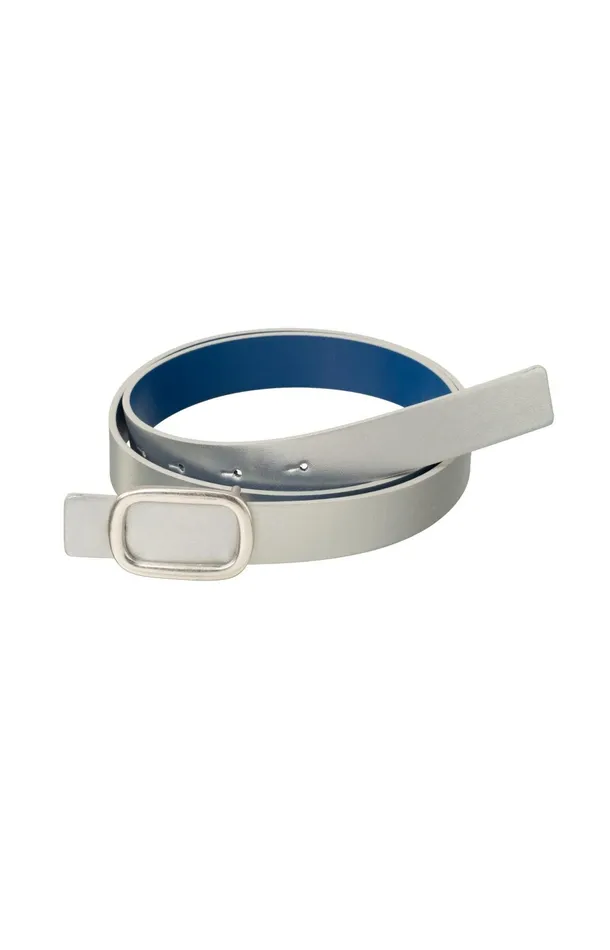 Reversible Belt With Square Buckle And Colored Side Silver Metallic Women YAYA Belts Reversible Belt With Square Buckle And Colored Side Silver Metallic Women YAYA Belts