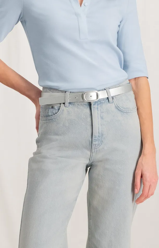 Reversible Belt With Square Buckle And Colored Side Silver Metallic Women YAYA Belts Reversible Belt With Square Buckle And Colored Side Silver Metallic Women YAYA Belts