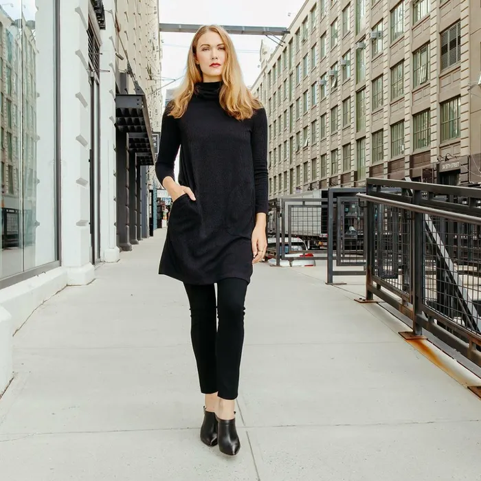 Ribbed 8211 Cowl Turtleneck Tunic Sweater Dress 8211 Black 8211 Final Sale Women Clara Sunwoo Dresses Jumpsuits