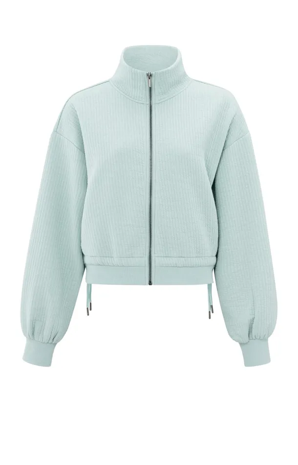 Ribbed Jersey Cardigan With Zipper Closure And Cords Northern Droplet Grey Women YAYA Cardigans Ribbed Jersey Cardigan With Zipper Closure And Cords Northern Droplet Grey Women YAYA Cardigans