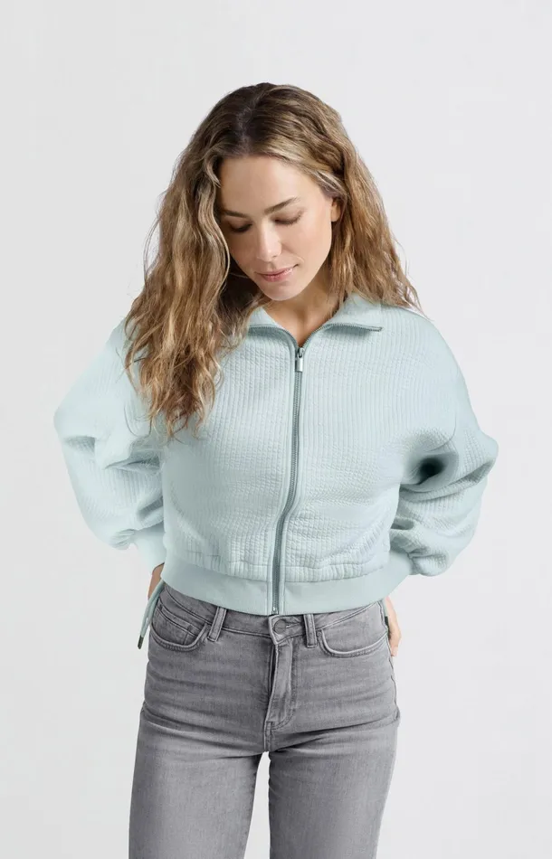 Ribbed Jersey Cardigan With Zipper Closure And Cords Northern Droplet Grey Women YAYA Cardigans Ribbed Jersey Cardigan With Zipper Closure And Cords Northern Droplet Grey Women YAYA Cardigans