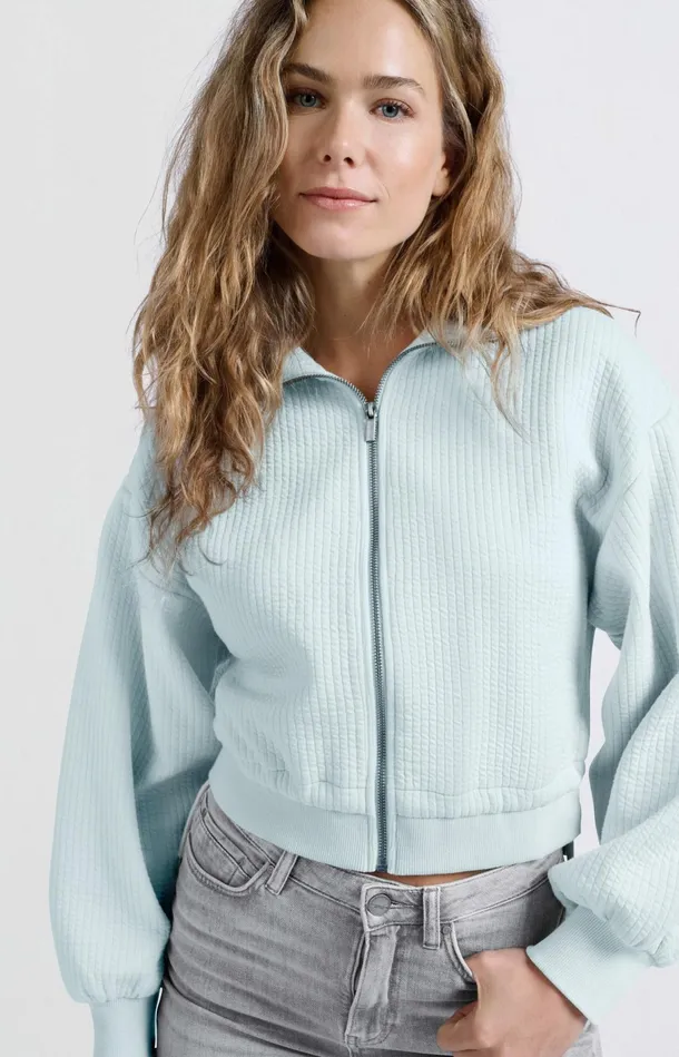Ribbed Jersey Cardigan With Zipper Closure And Cords Northern Droplet Grey Women YAYA Cardigans Ribbed Jersey Cardigan With Zipper Closure And Cords Northern Droplet Grey Women YAYA Cardigans