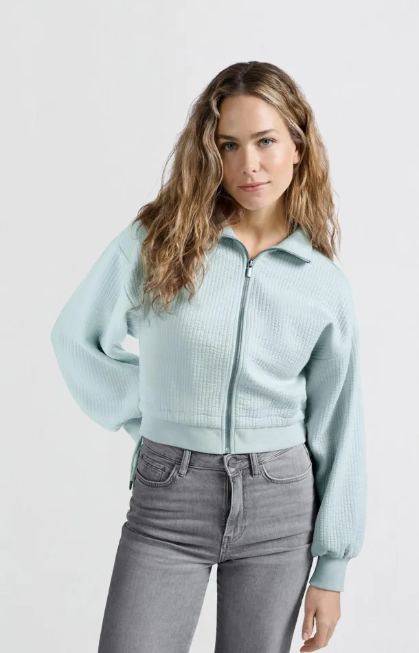 Ribbed Jersey Cardigan With Zipper Closure And Cords Northern Droplet Grey Women YAYA Cardigans Ribbed Jersey Cardigan With Zipper Closure And Cords Northern Droplet Grey Women YAYA Cardigans