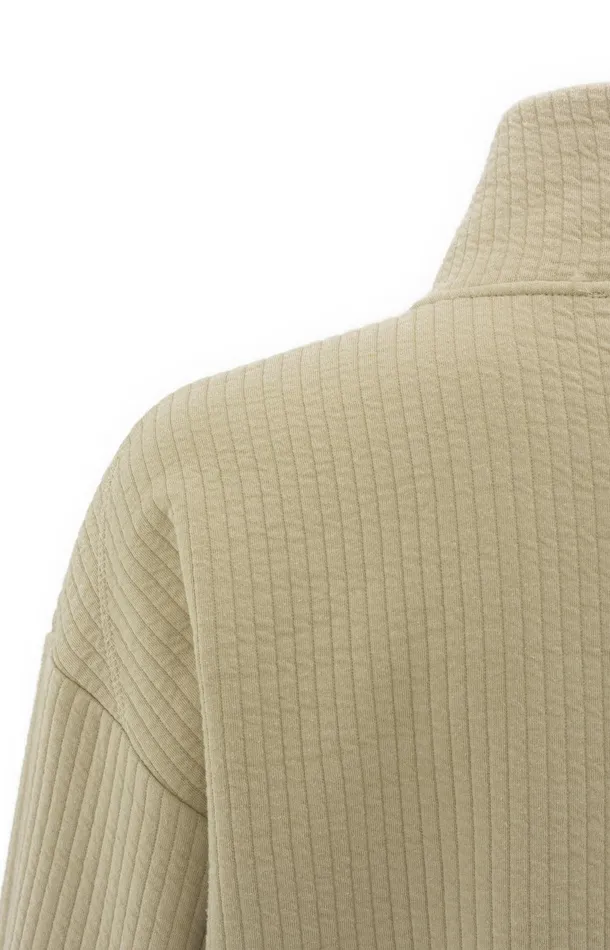 Ribbed Jersey Cardigan With Zipper Closure And Cords Safari Women YAYA Cardigans Ribbed Jersey Cardigan With Zipper Closure And Cords Safari Women YAYA Cardigans